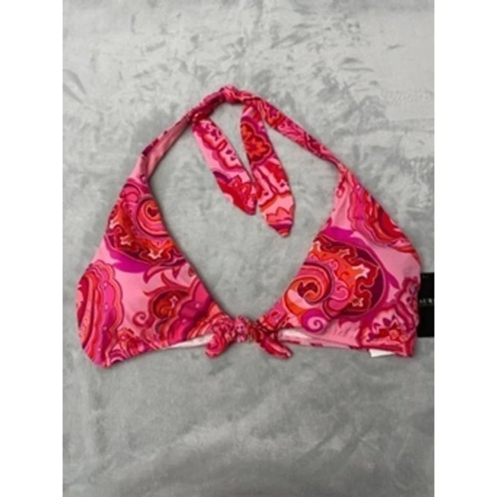 NWT Lauren Ralph Lauren Bikini Top Womens Pink Paisley Halter Triangle 16 $90